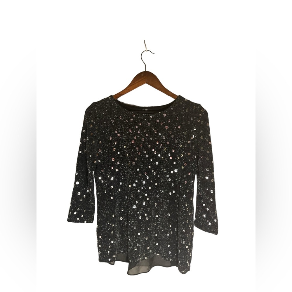 MSK Shine Formal Short Sleeve Black Blouse